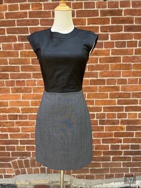 Theory Black & Charcoal Two-Tone Pencil Skirt Dress